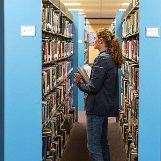 一位女学生在PG电子官方免费下载图书馆读书.